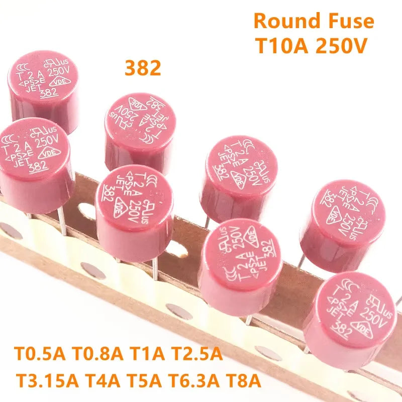 10PCS Round Fuse Slow Blow 500mA 1A 2A 2.5A 3.15A 4A 5A 6.3A