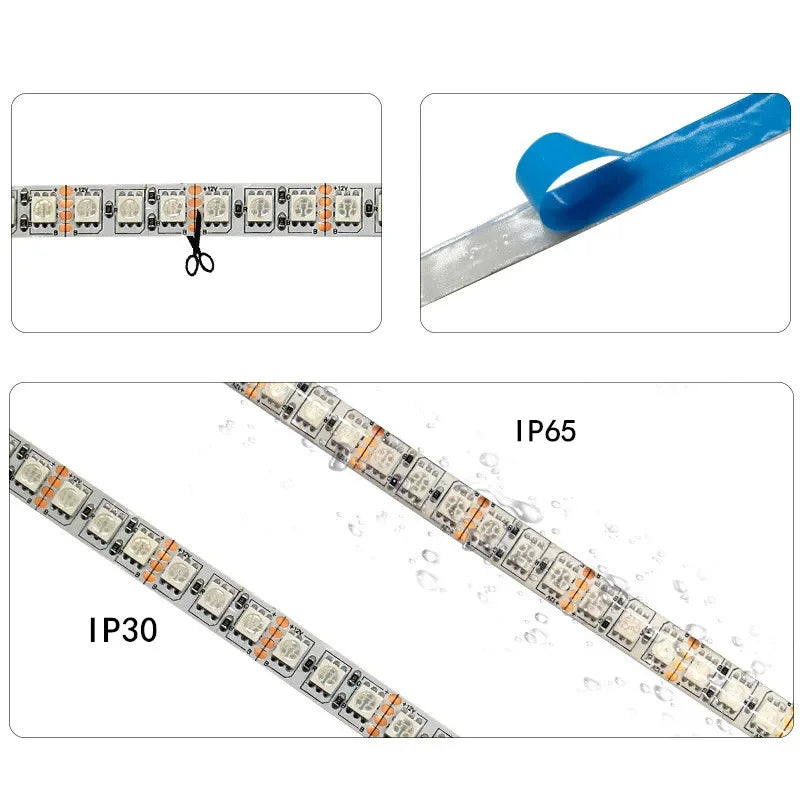 5M RGB 5050 LED Strip Lights DC 12V 24V 30/60/96/120leds Fle