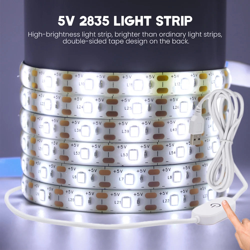 5V USB LED Strip SMD2835 Dimmable Touch Switch Kitchen TV Ba