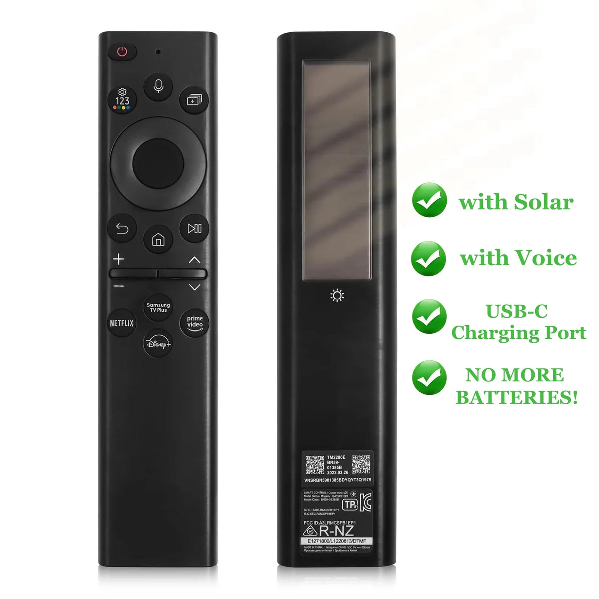 BN59-01385A Solar Voice Remote for Samsung TV Remotes Replacement with Bluetooth Rechargeable Solar Cell Fit for Samsung Remote