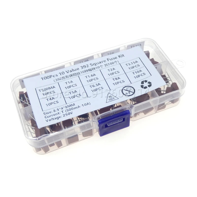 50/100PCS 392 Square Plastic Fuse Assortment Kit T500mA-T10A