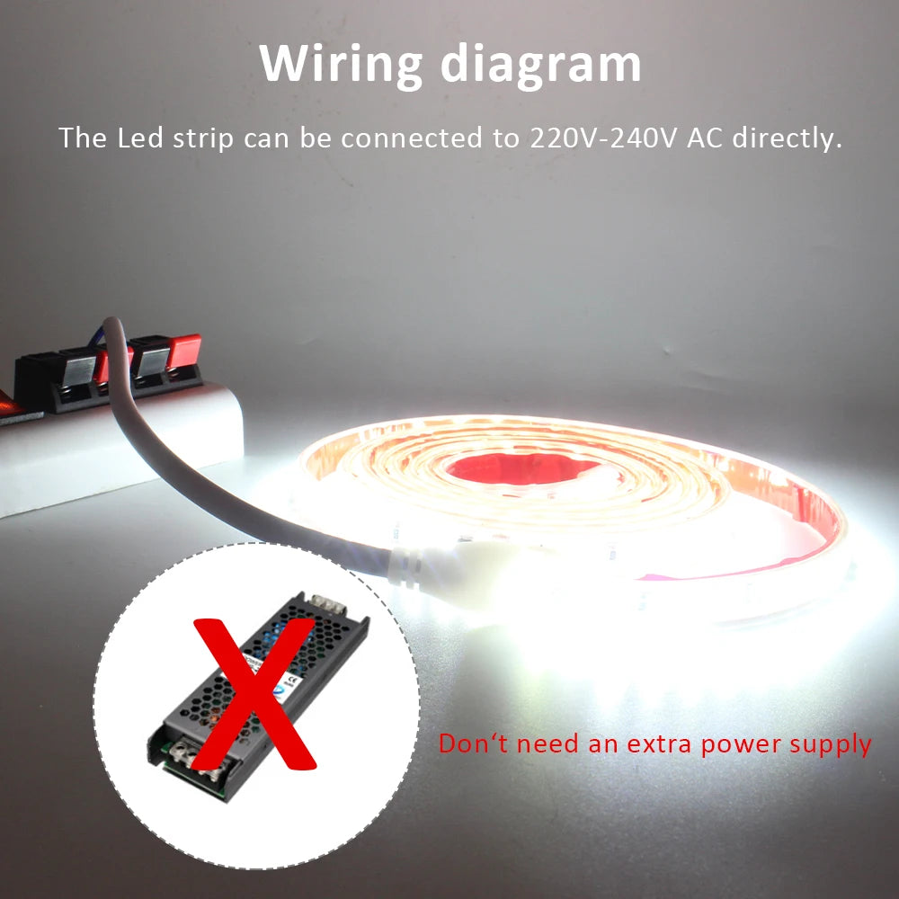 AC 220V 230V 2835 LED Strip Light Waterproof IP67 120LEDs/m 