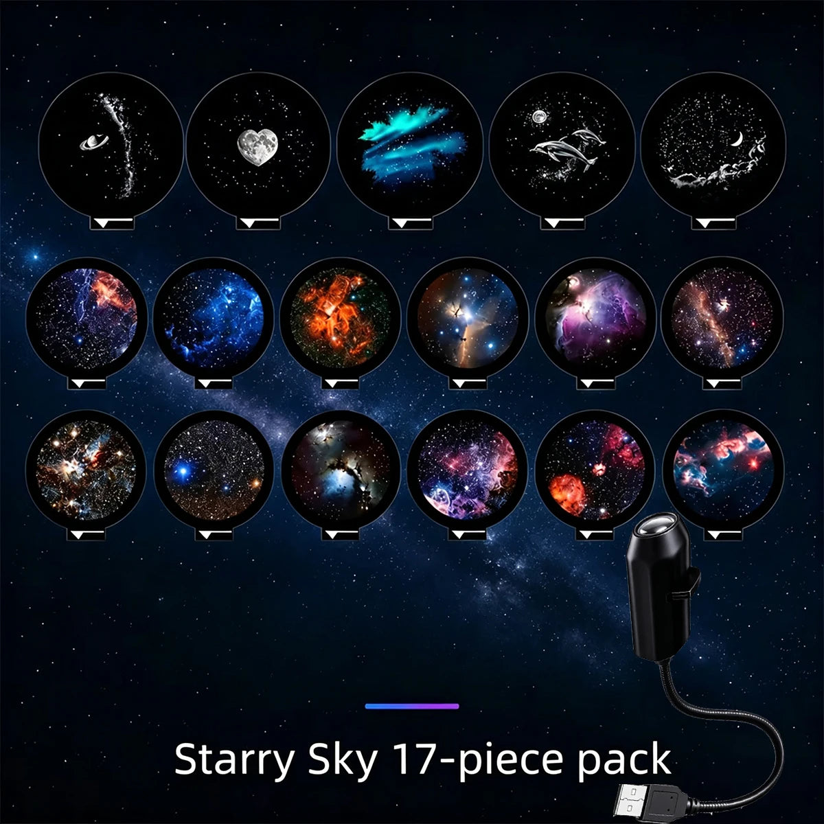 Car Starry Sky Projector Lamp USB Powered Galaxy Night Light With 17 12 Galaxy Film Flexible Neck Auto Ceiling Romantic Lighting
