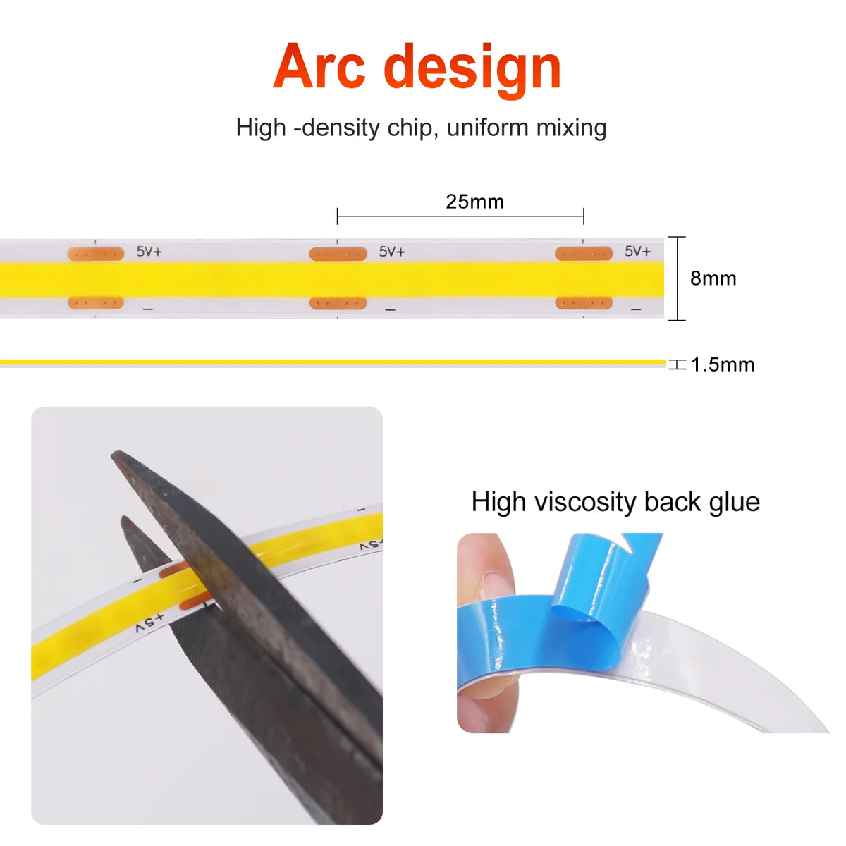 5V COB LED Strip Light 320LEDs/M Touch Sensor Dimmable USB F