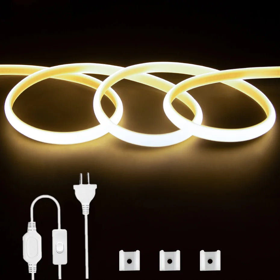 30m 50m LED COB Strip 220V 288LEDs/m COB Flexible Ribbon LED Tape IP65 Waterproof with Switch EU AU Power Plug for Room Decor