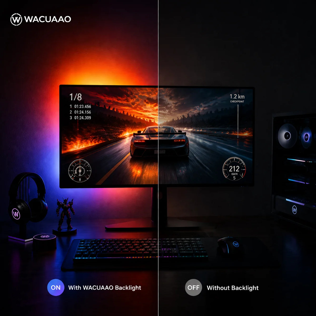 WACUAAO 360 4-Side PC Monitor Backlight - RGBIC Screen Mirro