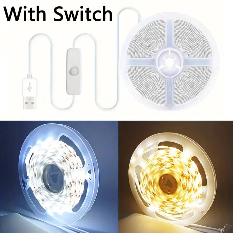 5V USB LED Lights Strip Button Switch Flexible Ribbon SMD3528 Tape 60 LEDs/m for TV Backlight Christmas DIY Party Decoration