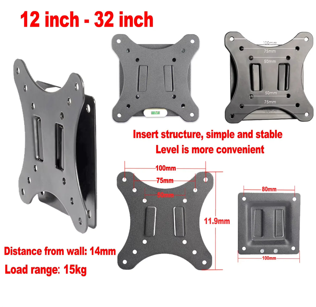 7-32 Inch TV Mount Wall Mount Snap Fasterner Flat Bracket Universal Metal Tablet Holder LCD LED Monitor TV Frame VESA 75/100mm