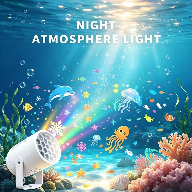 Ocean Kids Night Light LED Christmas Dynamic Snowflake Projector Lamp Bedroom Festival Party Ambience Light