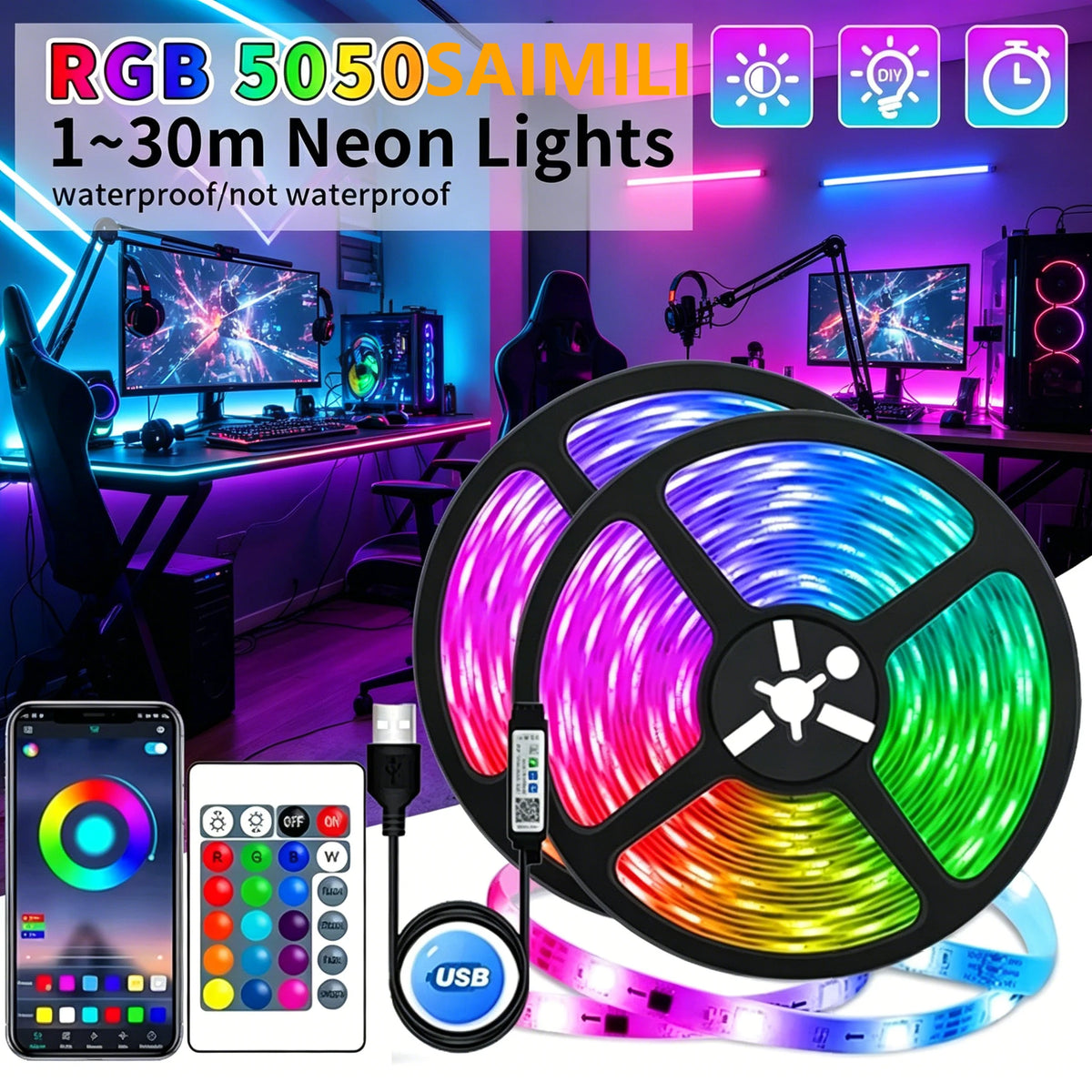 USB LED Gaming Lights RGB LED Light Strip Flexible Ribbon Ta