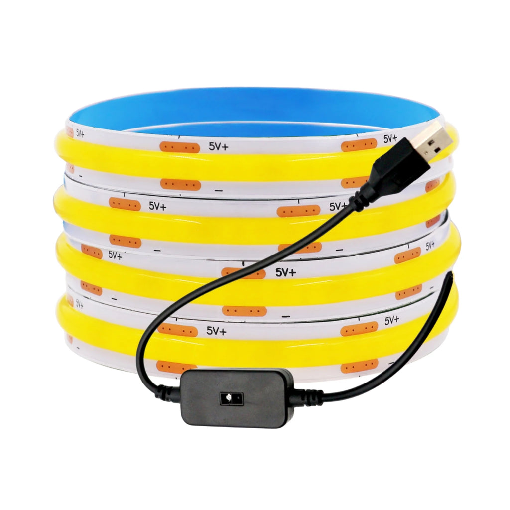5V USB COB LED Strip with 2Pin Wire DC Plug 320leds/m Linear Dimmable Ribbon Tape Home Wardrobe Kitchen DIY TV Mirror Backlight