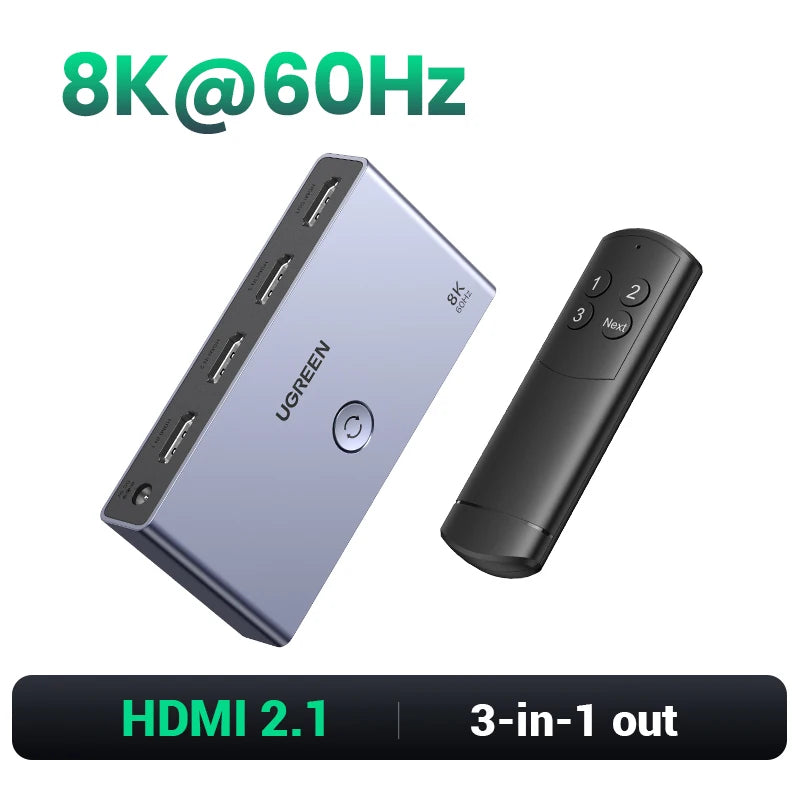 UGREEN HDMI 2.1 2.0 8K Switch 3 in 1 Out with Remote Control 8K 60Hz 4K 120Hz Converter Splitter Switcher For Xbox PS5 Monitors