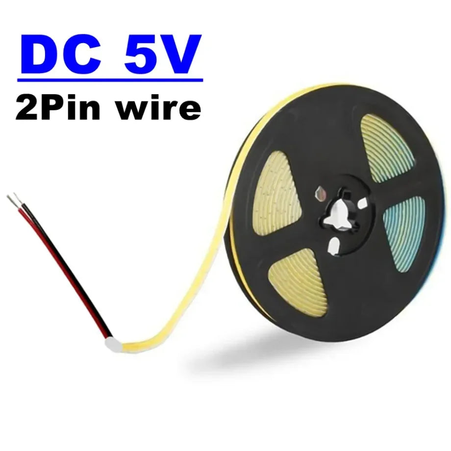 LED Strip DC 5V/12V USB COB 5mm 400Leds/M Flexible Ribbon Rope White Ice Blue Neutral Warm Night Lamp TV Backlight