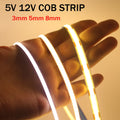 DC5V USB COB LED Strip 3mm 5mm 8mm Width 12V 320LEDs Flexibl