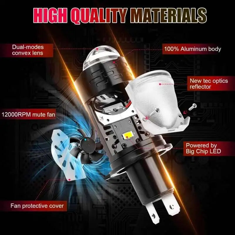 1PC H4 LED Lens Mini Bi Led Projector 70W Headlight Bulbs Ca