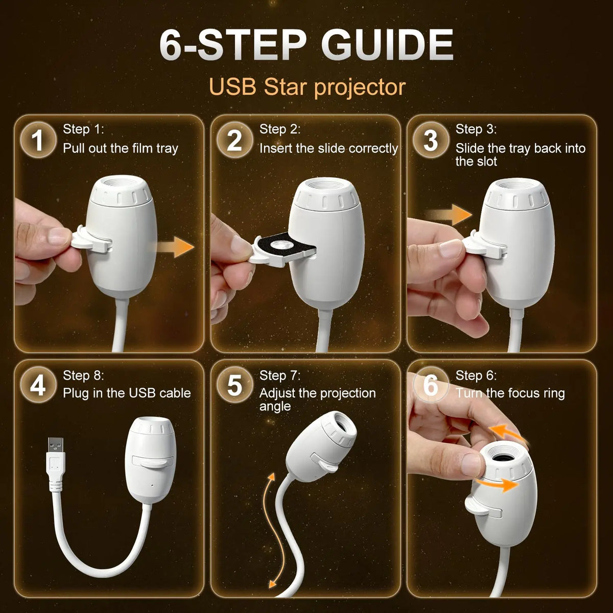 2 in 1 USB Projection Lamp Manual Focus Projector Light Car 