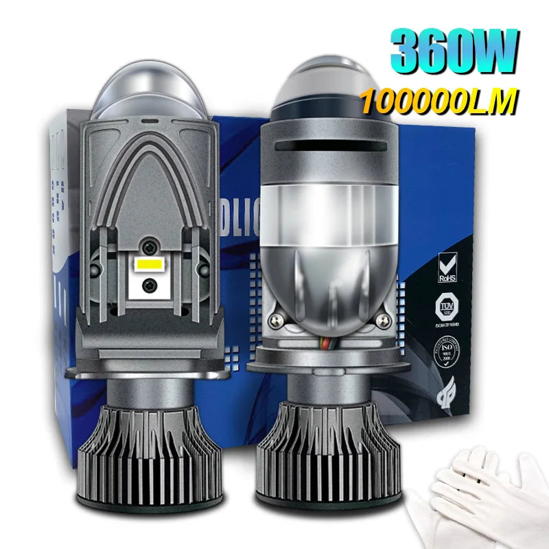 2Pcs High Power Double Mini Lens H4 LED Headlight Bulb Proje