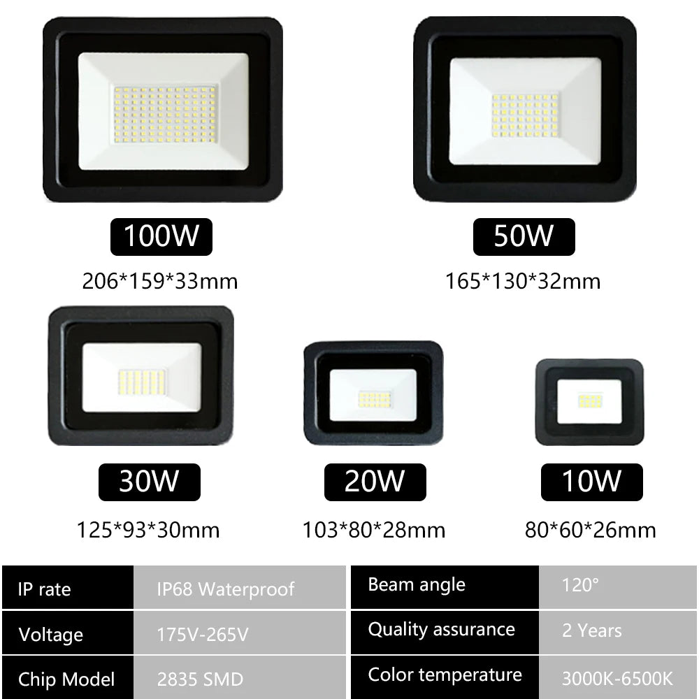 LED Flood Light IP68 Waterproof AC 220V 10W 20W 30W 50W 100W