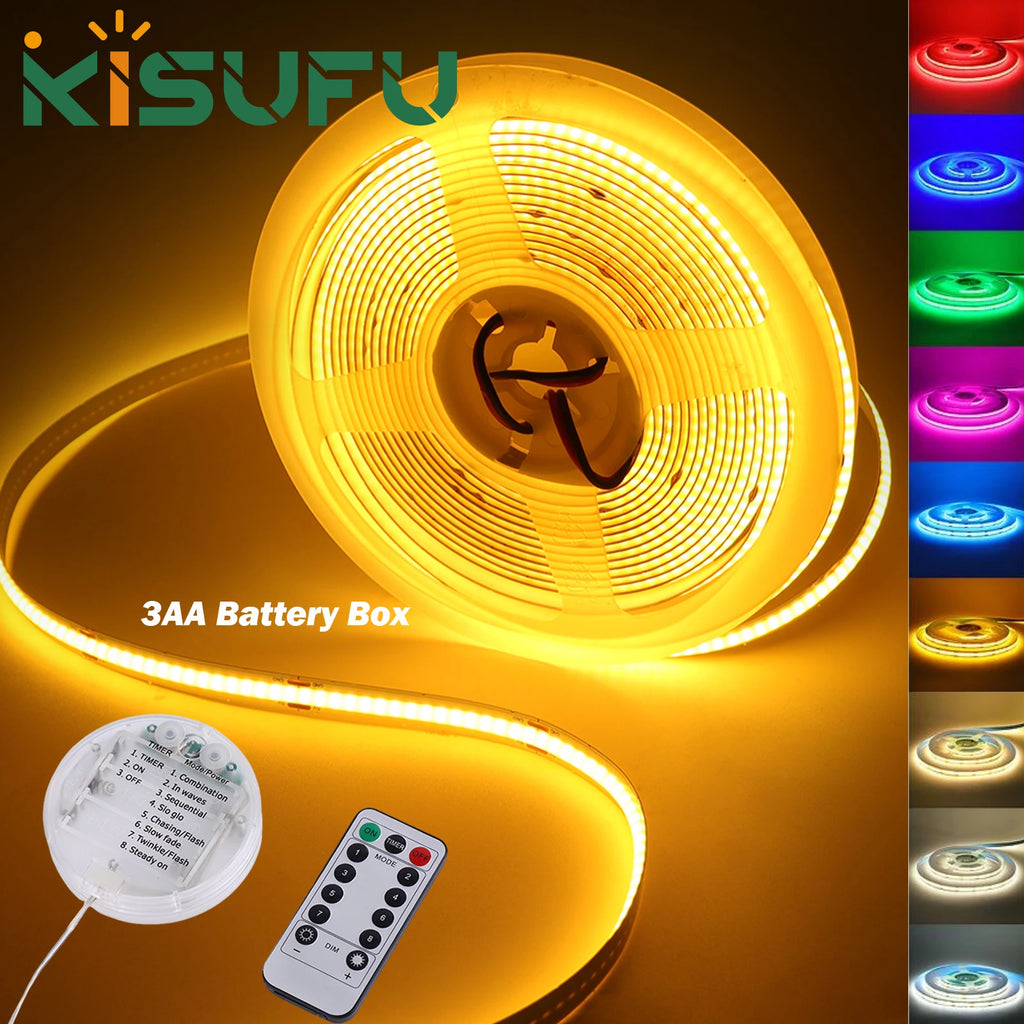 3AA Battery Box 5V COB LED Light Strip With Remote Blue Whit