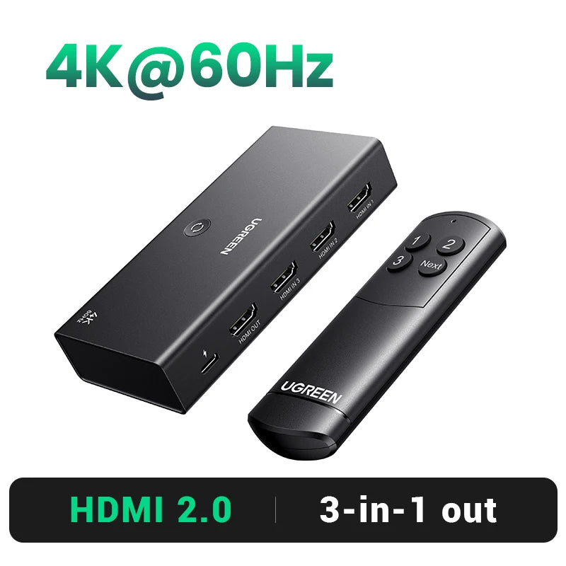 UGREEN HDMI 2.1 2.0 8K Switch 3 in 1 Out with Remote Control 8K 60Hz 4K 120Hz Converter Splitter Switcher For Xbox PS5 Monitors