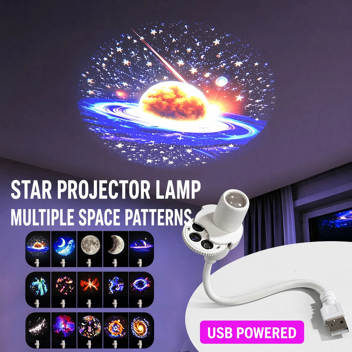 Starry Sky Night Light Projector 360 Degree Rotating Design 