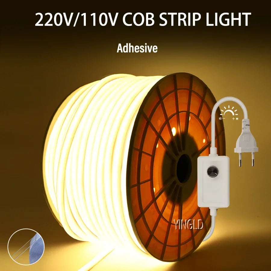 High Bright 220V COB LED Strip Light 110V Switch/Dimmable RA