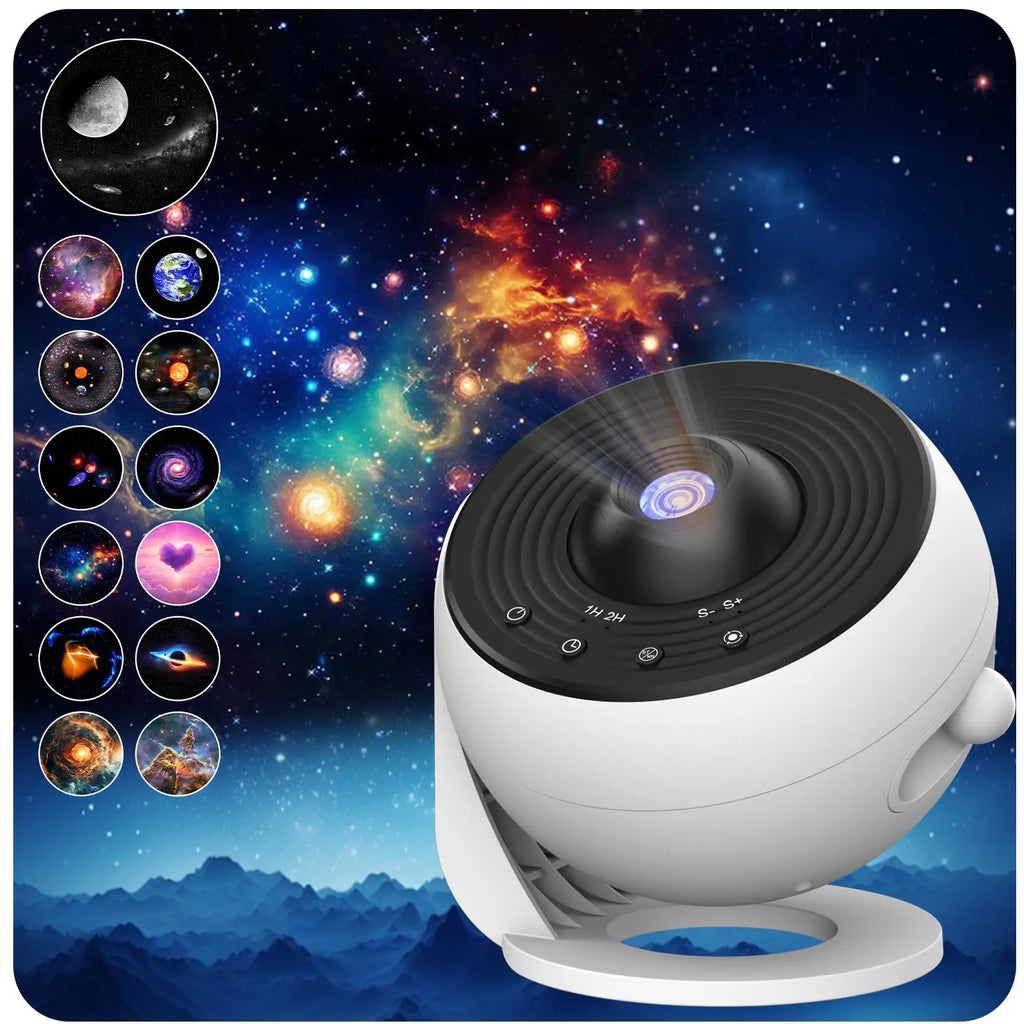 Galaxy Projector for Bedroom Pro Version HD 12 in 1 Film Discs Star Projector Galaxy Light Planetarium Projector with Timer White Noise 360 Rotation Bluetooth Remote Control