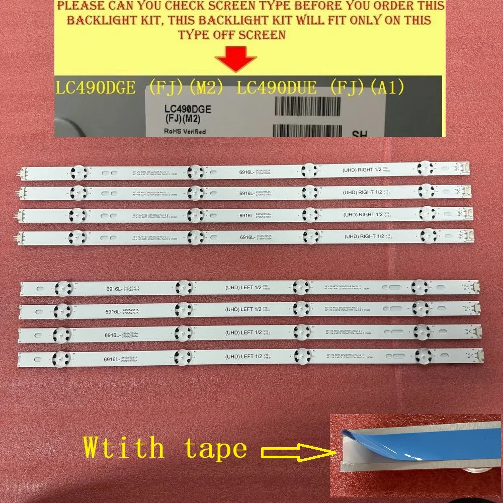 8 PCS/set LED Backlight Strip for TV 49UH603V 49UH620V 49UH6