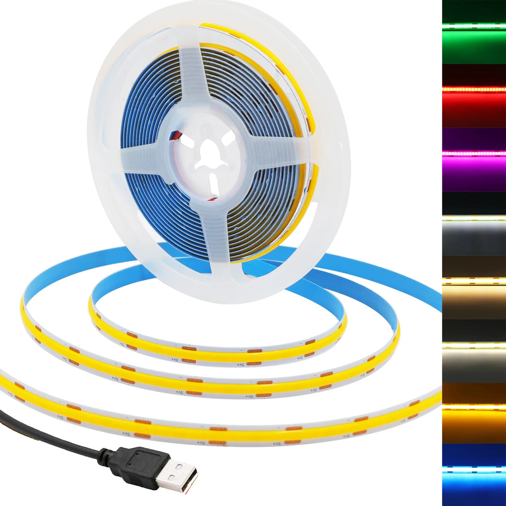DC 5V USB COB Strip Width 8MM Flexible LED Strip Cabinet Lig