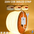 220V COB LED Strip with Switch /Dimmable Waterproof 360LED S