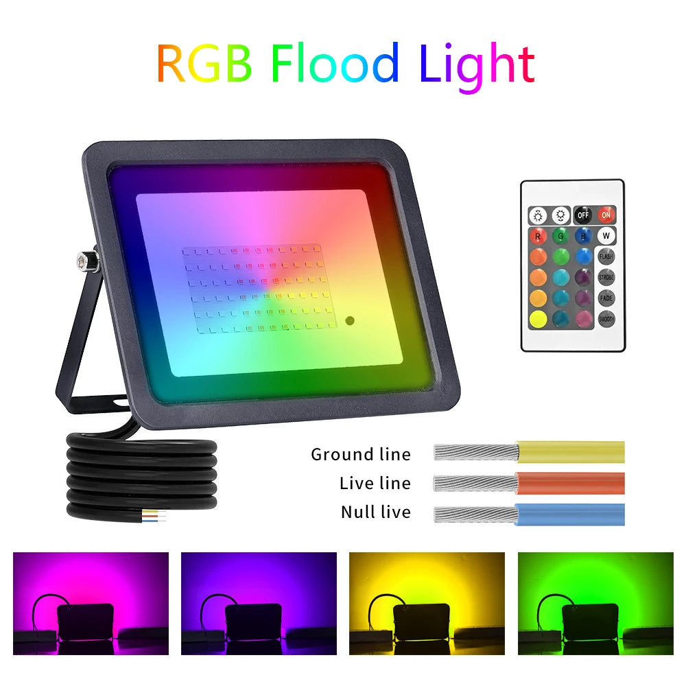 Led RGB Flood Light 20W 30W 50W 100W IP68 Outdoor Spotlight 