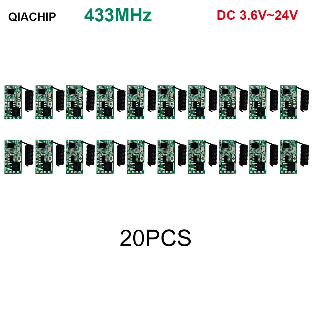 QIACHIP 5-20pcs 433.92Mhz Universal Wireless DC 3.6V-24V Remote Control Switch 1 CH RF Relay Receiver LED Light DIY Kit