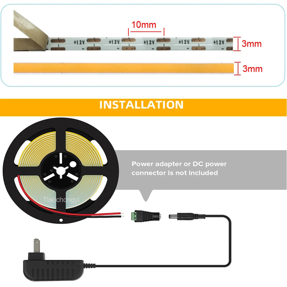 3mm PCB Ultra Thin DC12V 392LEDs/m COB LED Light Strip for H