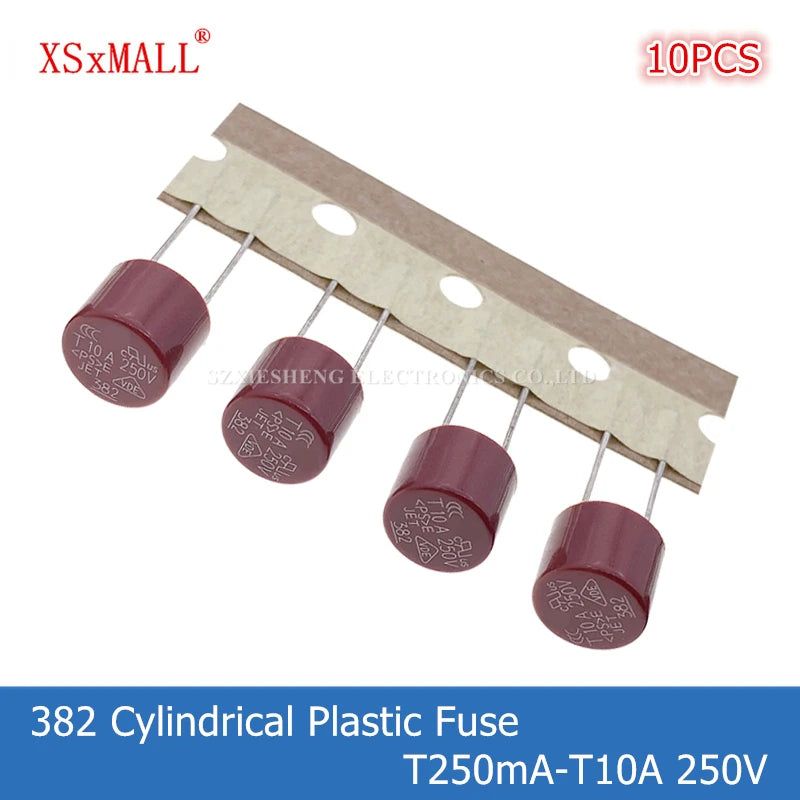 10PCS 382 Cylindrical Plastic Fuse T250mA 0.5A 1A 2A 3.15A 4