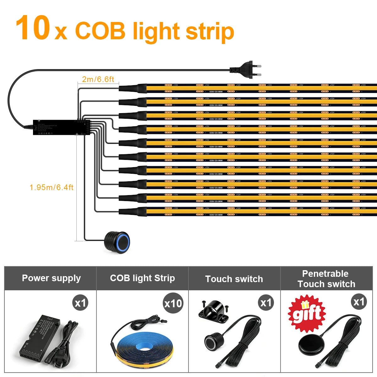 Dimmable Double Touch Sensor COB LED Light Strip For Acoustic Wood Slat TV Backlight Wall Panel & Under Cabinet Ambient Decor