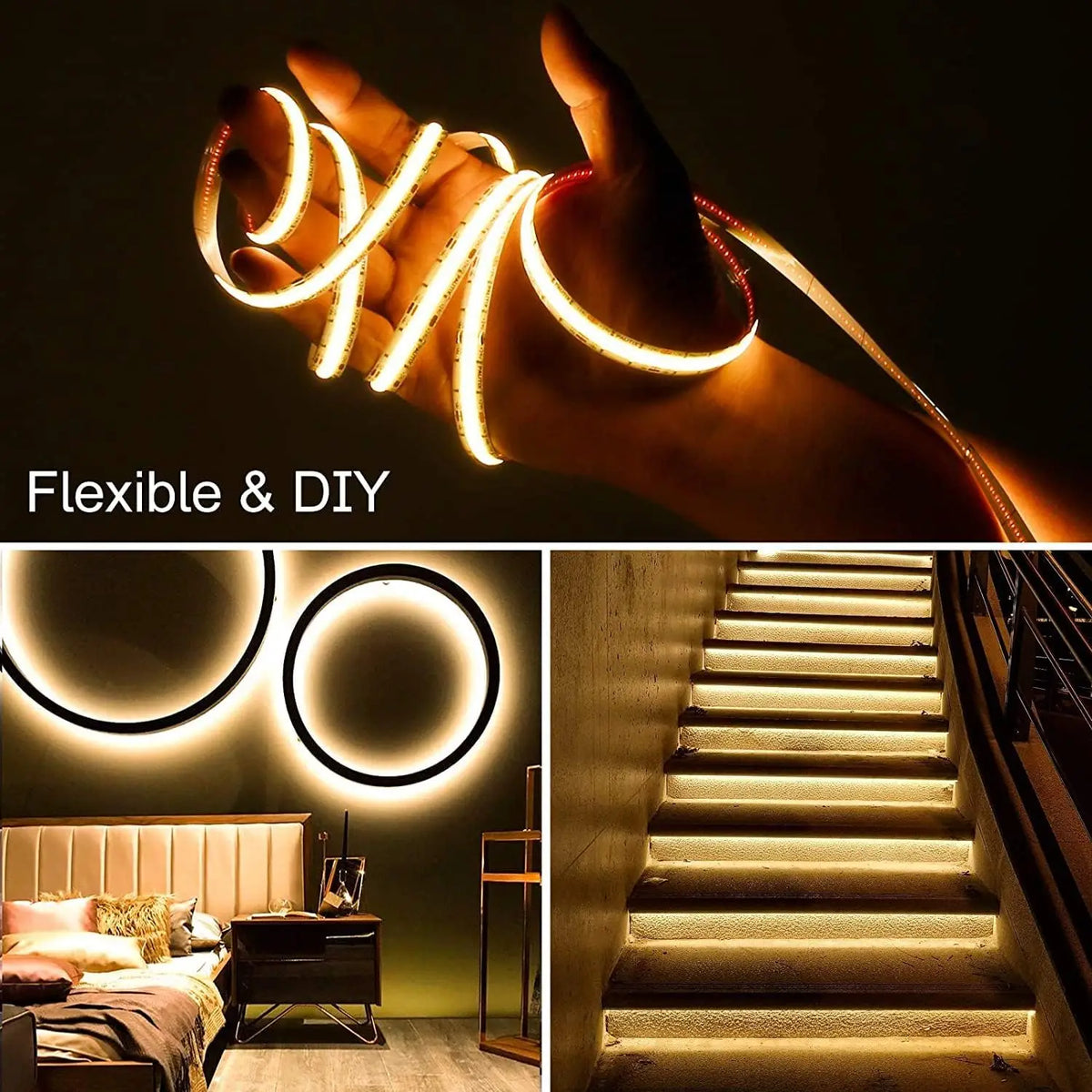 5V COB LED Light Strip USB COB Bendable Tape Light Flexible 