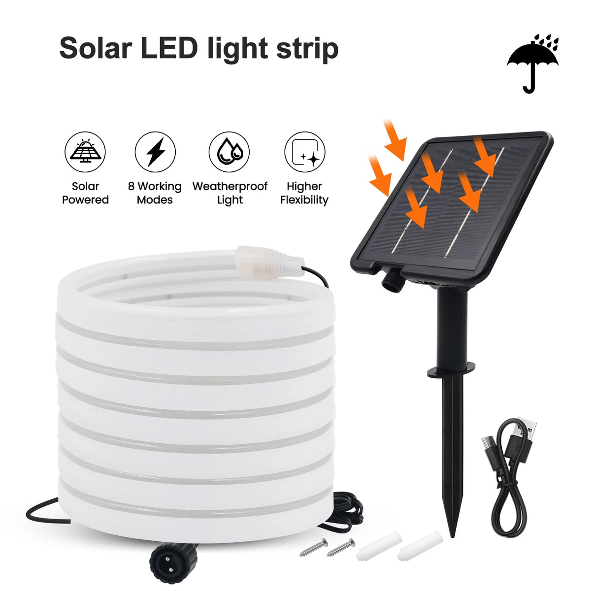 Solar Powered Neon Strip DC 24V IP67 Waterproof Warm/Cold Wh