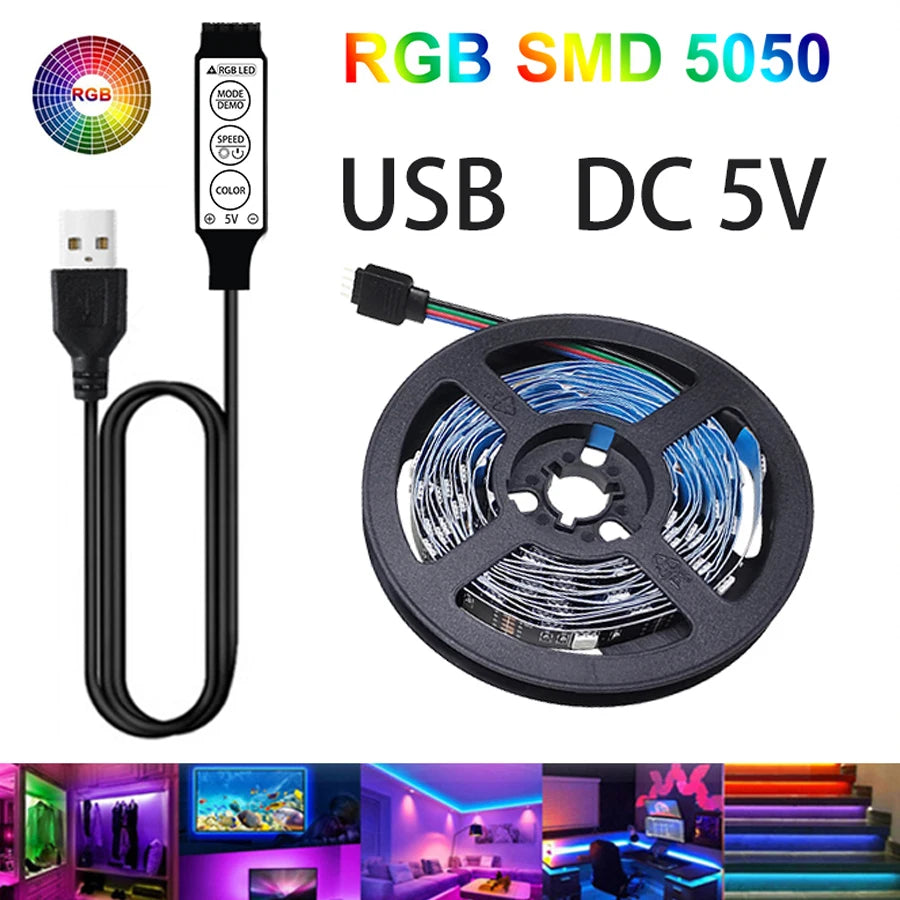 LED Strip Light 5050 Flexible Lamp Tape 3key Sound Sensor RG