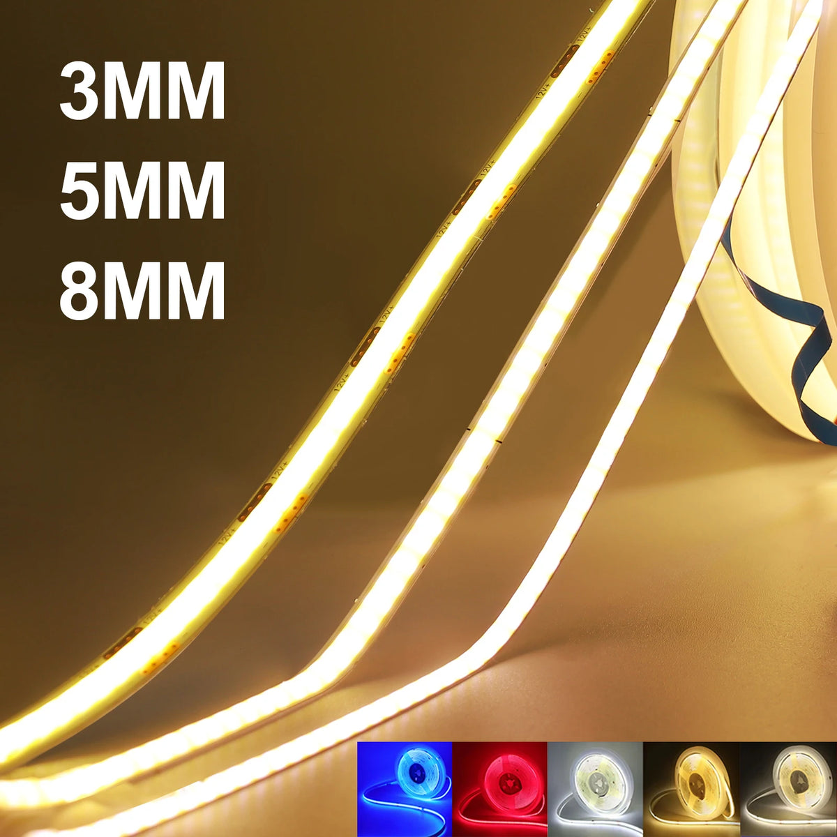 DC5V USB COB LED Strip Light 3MM 5MM 8MM Flexible LED Tape W