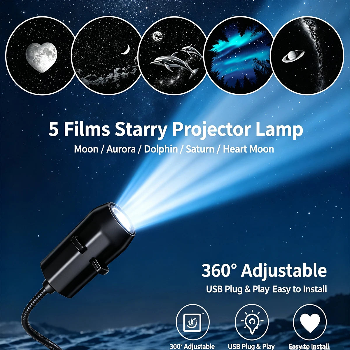 Starry Sky Projection Light 5 Patterns LED Planet Aurora Moo