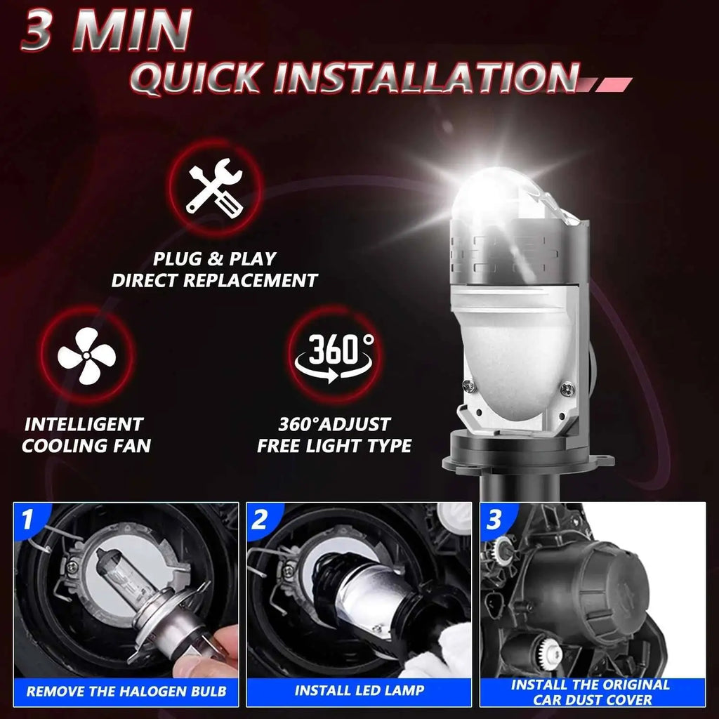H4 Projector Lens LED Headlight Car Motorcycle 10000LM 100W 