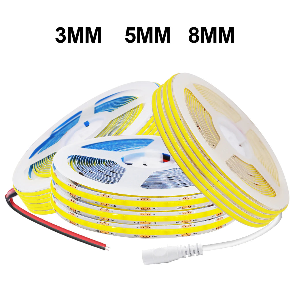 DC5V USB COB LED Strip 3mm 5mm 8mm Width 12V 320LEDs Flexibl