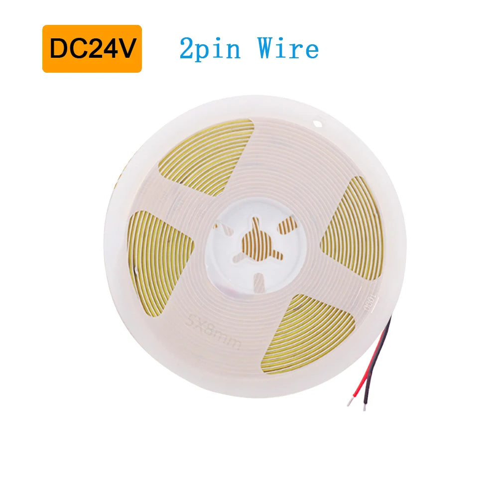 3mm 5mm PCB COB LED Strip Ultra Thin 12V 24V 8MM Tape Light With DC Plug/ 2pin Wire Dimmable Linear Lighting High Density Lamp