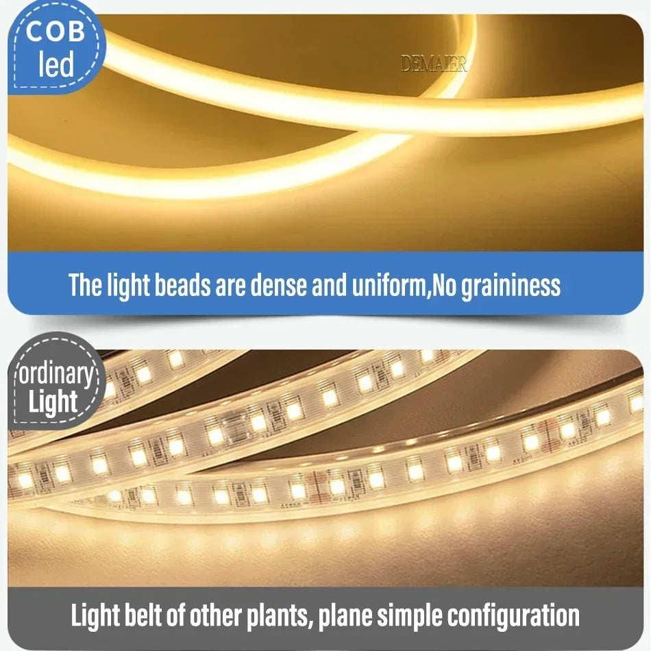1M-50M 220V COB LED Strip Dimmable 360LEDs/m EU Plug Kitchen