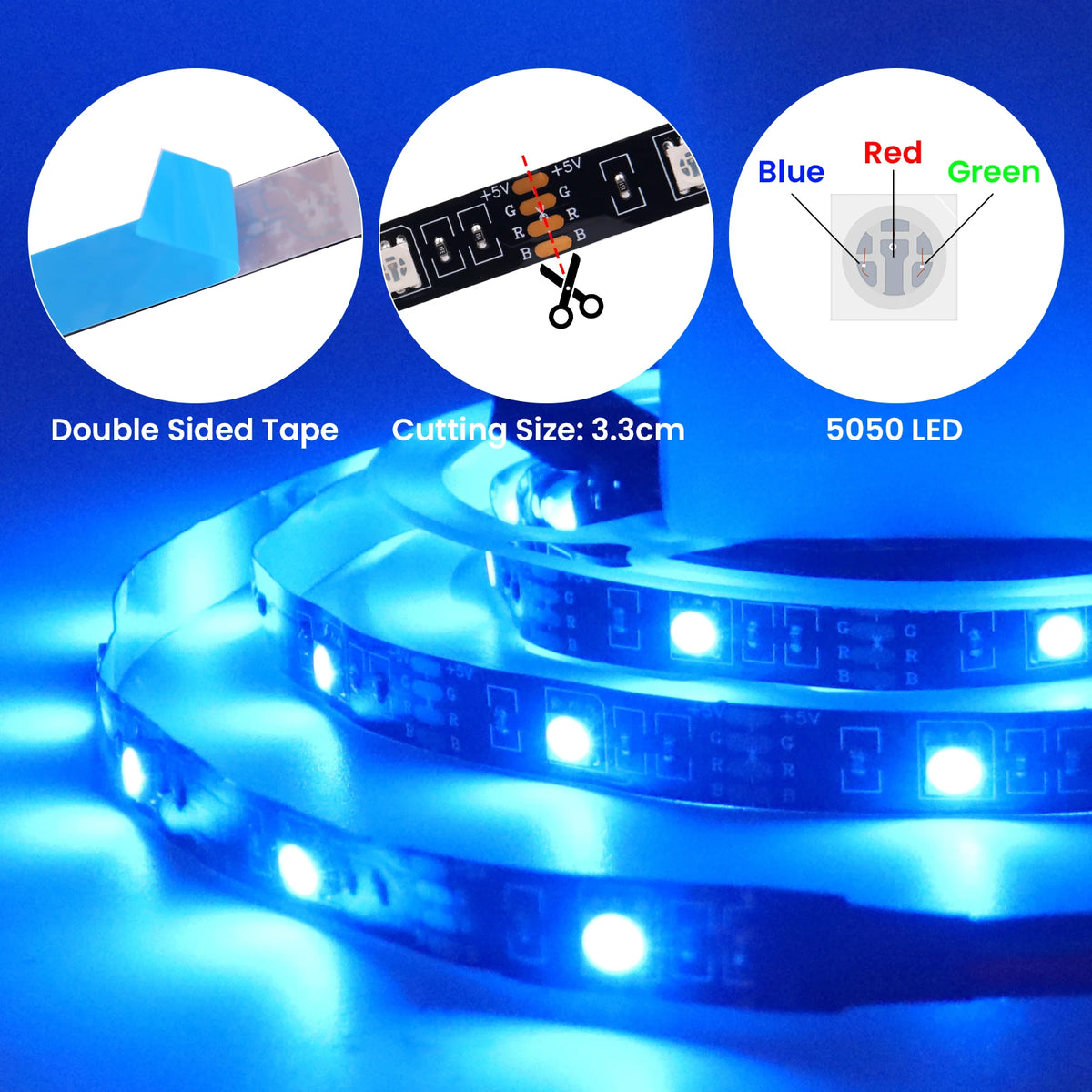 1m 2m 3m 4m 5m LED Strip Light 3AA Battery Power RGB 5V 5050