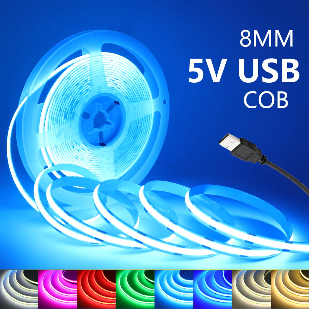 5V COB LED Strip High Density 320LEDs/m USB LED Light Red Gr