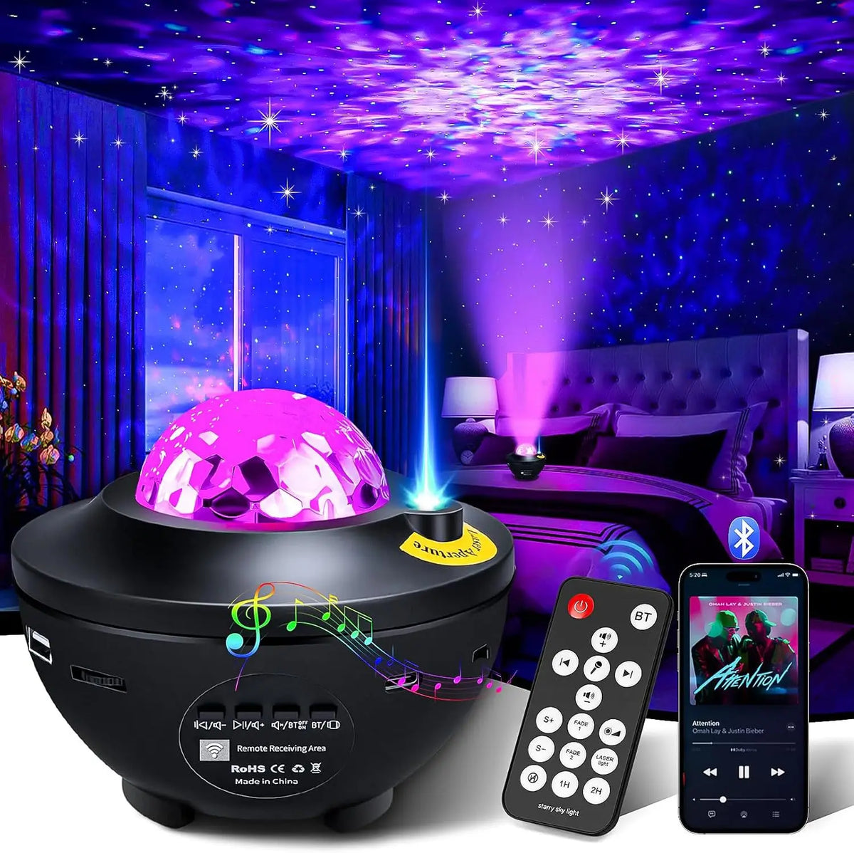 LED Starry Sky Galaxy Projector Night Light BT Music Player 