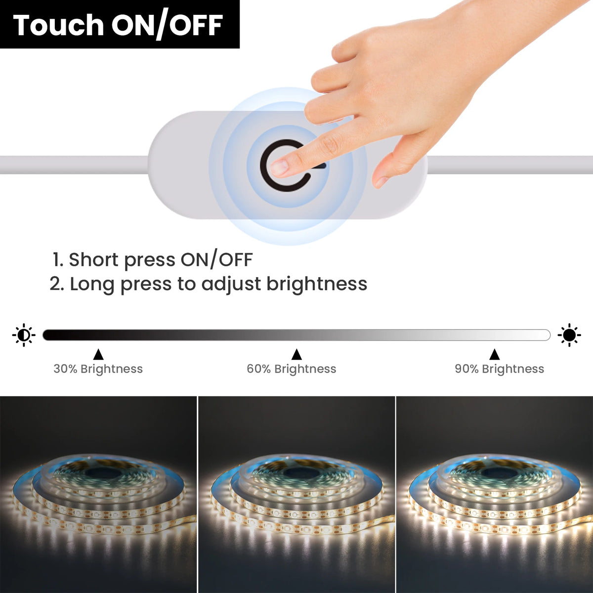 5V USB LED Strip SMD2835 Dimmable Touch Switch Kitchen TV Ba