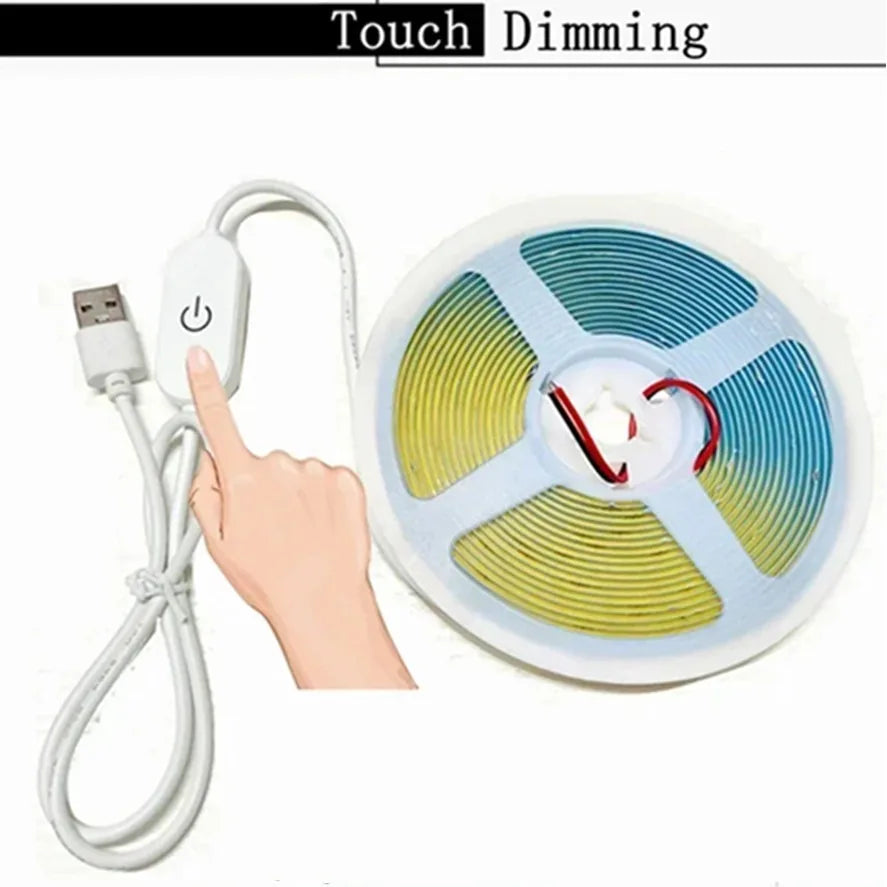 1-5M 320LEDs/M USB LED Strip Light 5V COB Touch Sensor Dimma