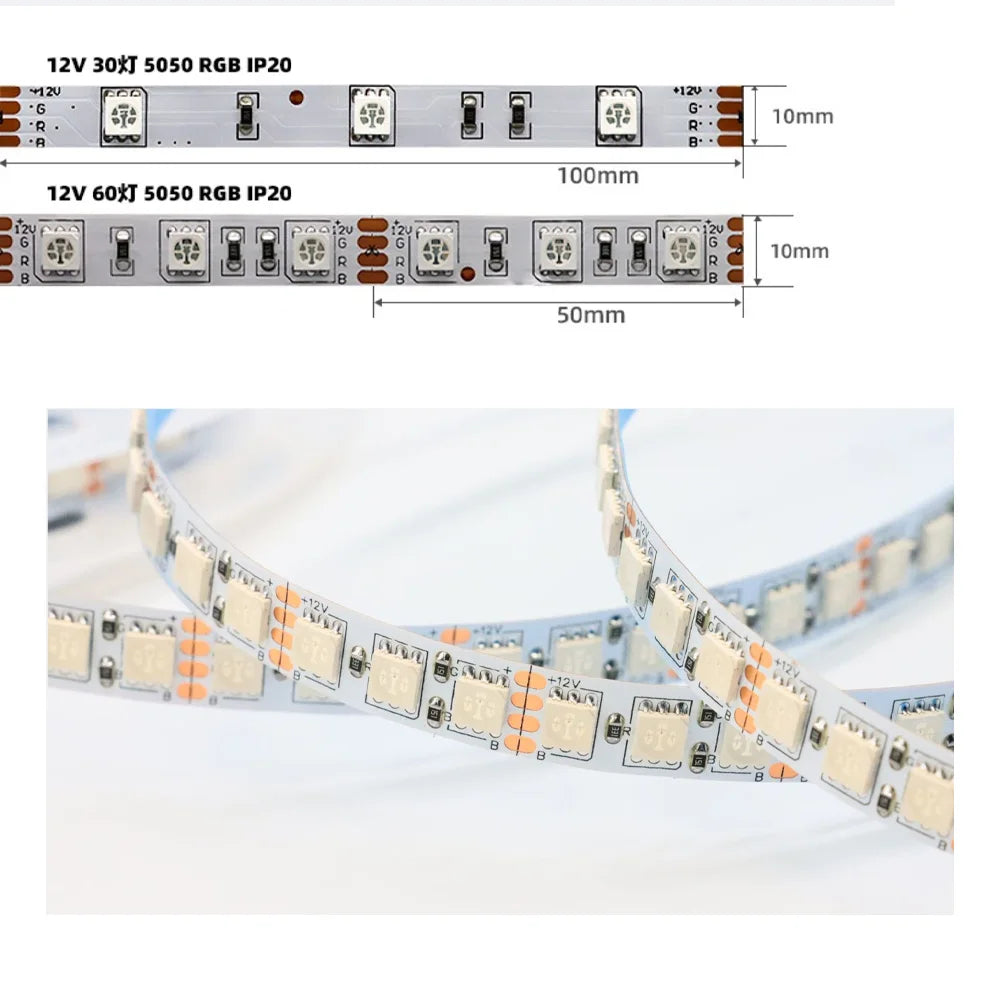 LED Strip 5050 DC 12V RGB Waterproof Flexible Neon Light Str